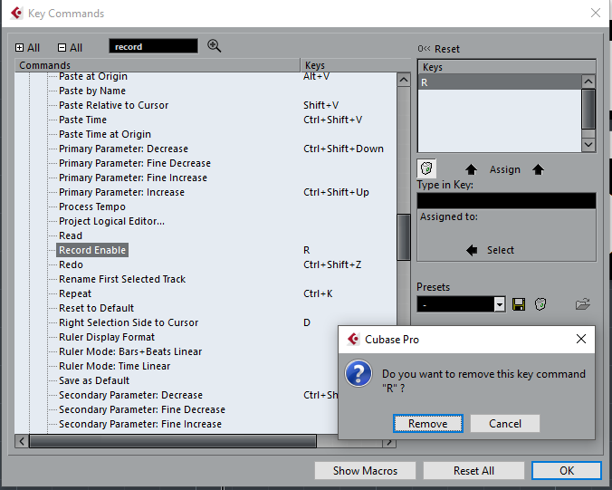 key commands cubase